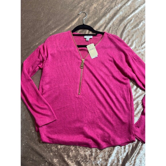 NWT Carmen Marc Valvo pink w gold zippered sweater - Picture 2 of 8